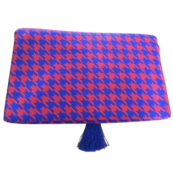 J. Crew Red and Blue Houndstooth Clutch - Picture 2 of 4